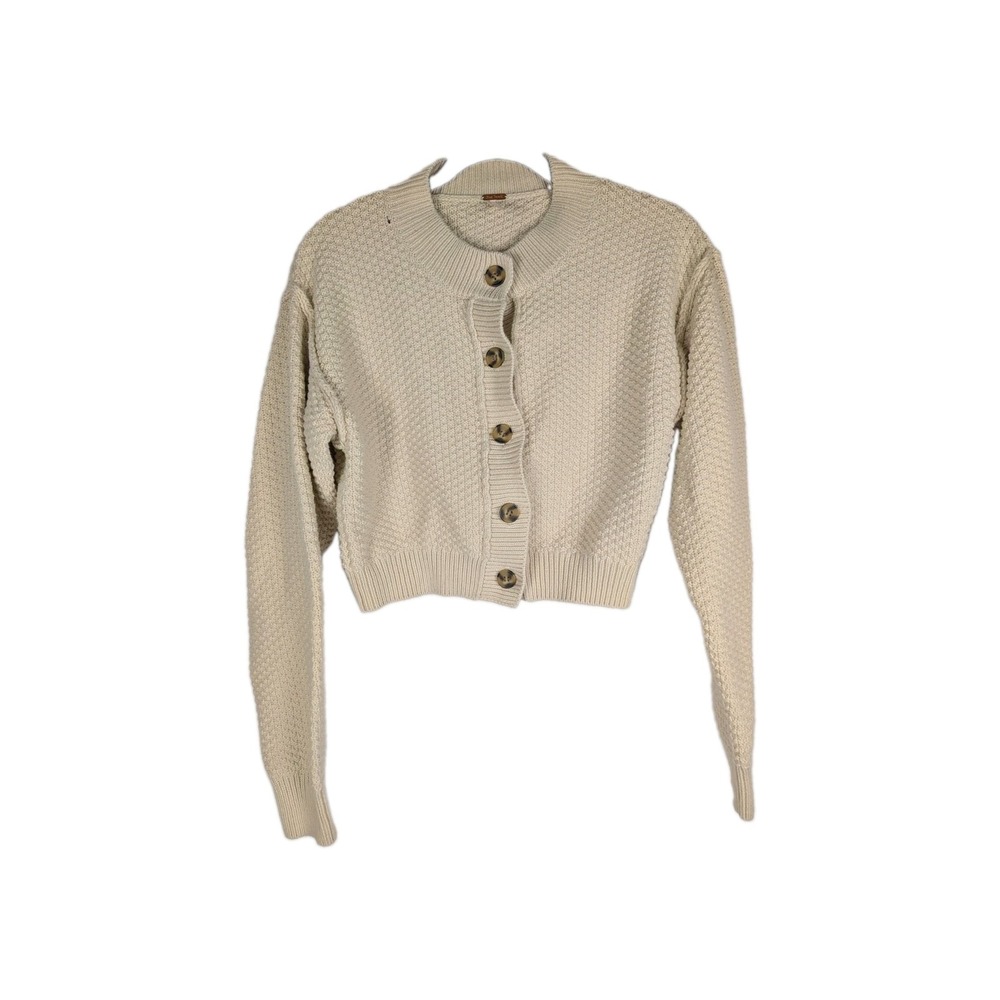 Free People Bonfire Cable Knit Cardigan Womens XS Cream Cropped V-Neck Sweater